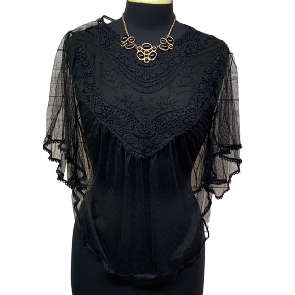 Rebellion Sheer Winged Sleeves Blouse - Picture 1 of 4